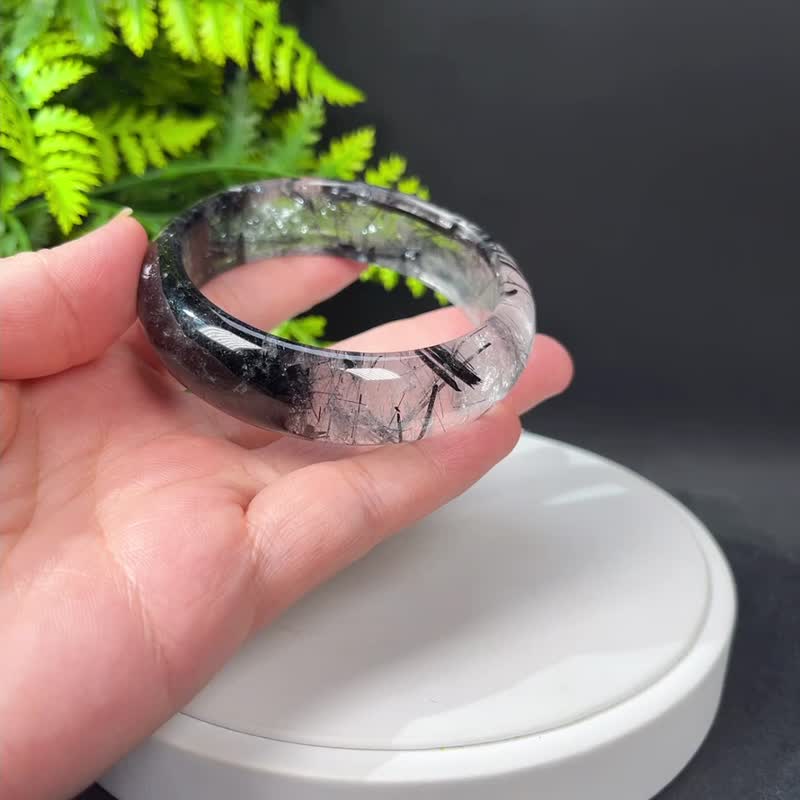 福利款 黑发晶手镯58MM 冰透共生黑碧玺发丝水晶手环 增强气场 - 手链/手环 - 水晶 