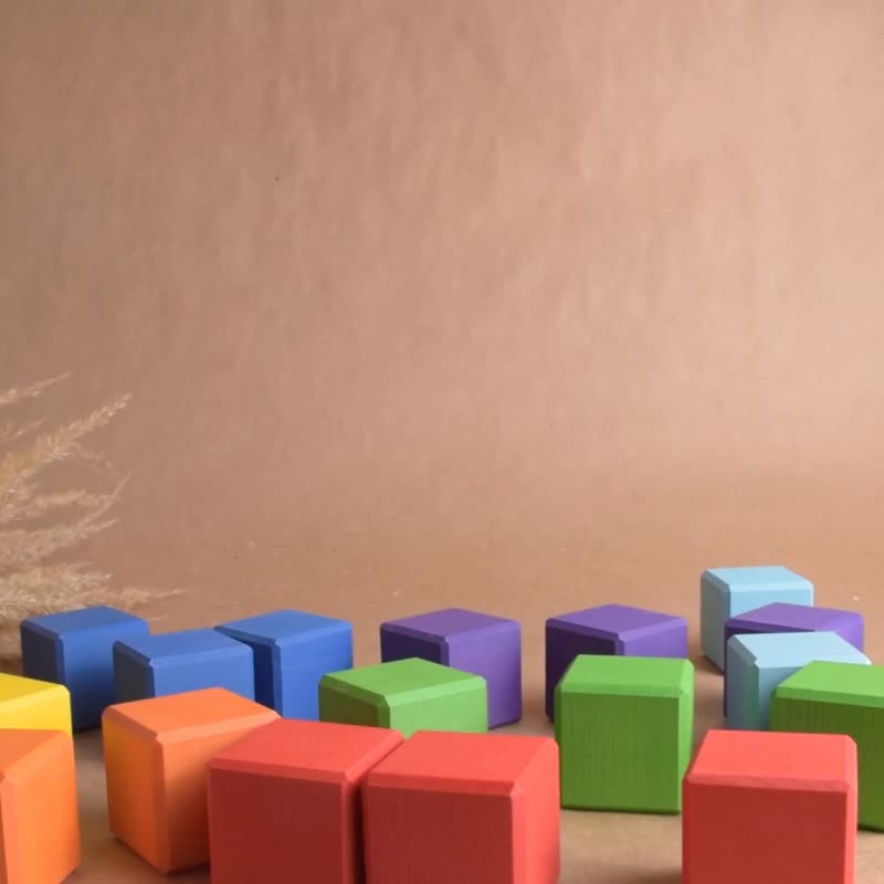 木制彩虹积木方形立方体套装建筑蒙特梭利教育玩具 - 玩具/玩偶 - 木头 多色