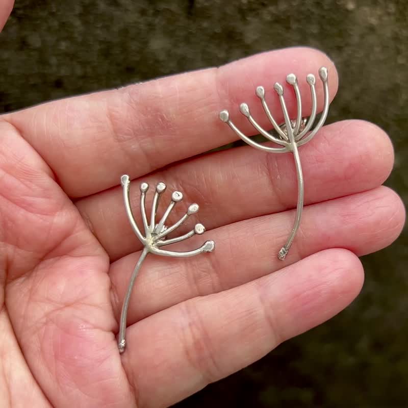 【Plant 系列】#a373 蒲公英夹式耳环/ 925银/ 手工礼物/ 定制化 - 耳环/耳夹 - 银 银色