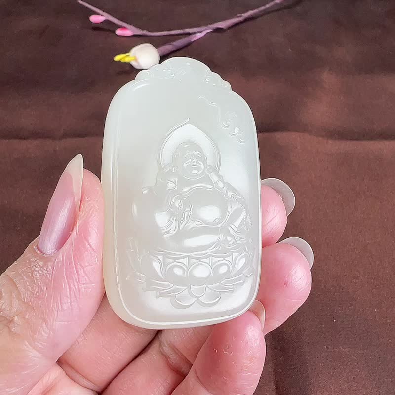 秒杀价天然新疆和田玉羊脂玉弥勒佛吊坠 玉质细腻温润 色泽柔和 - 吊饰 - 玉石 