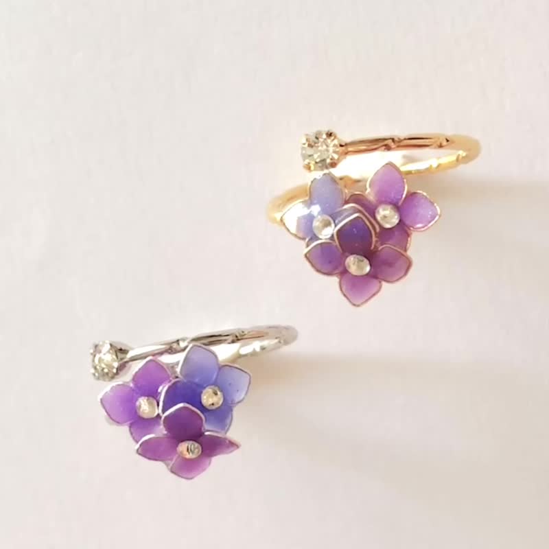 温变迷你绣球花 自由尺寸戒指 滴胶花工艺 - 戒指 - 树脂 紫色