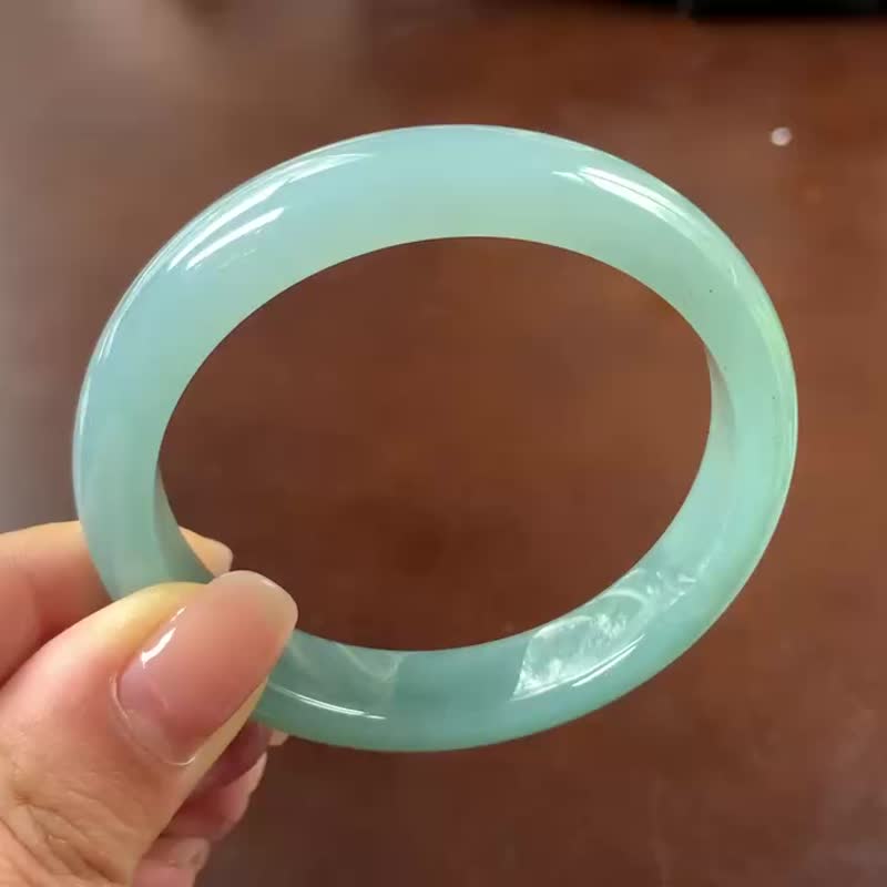 冰种 天然翡翠 缅甸 A玉 玉镯 • 冰种湖绿翡翠福镯 - 手链/手环 - 玉石 绿色