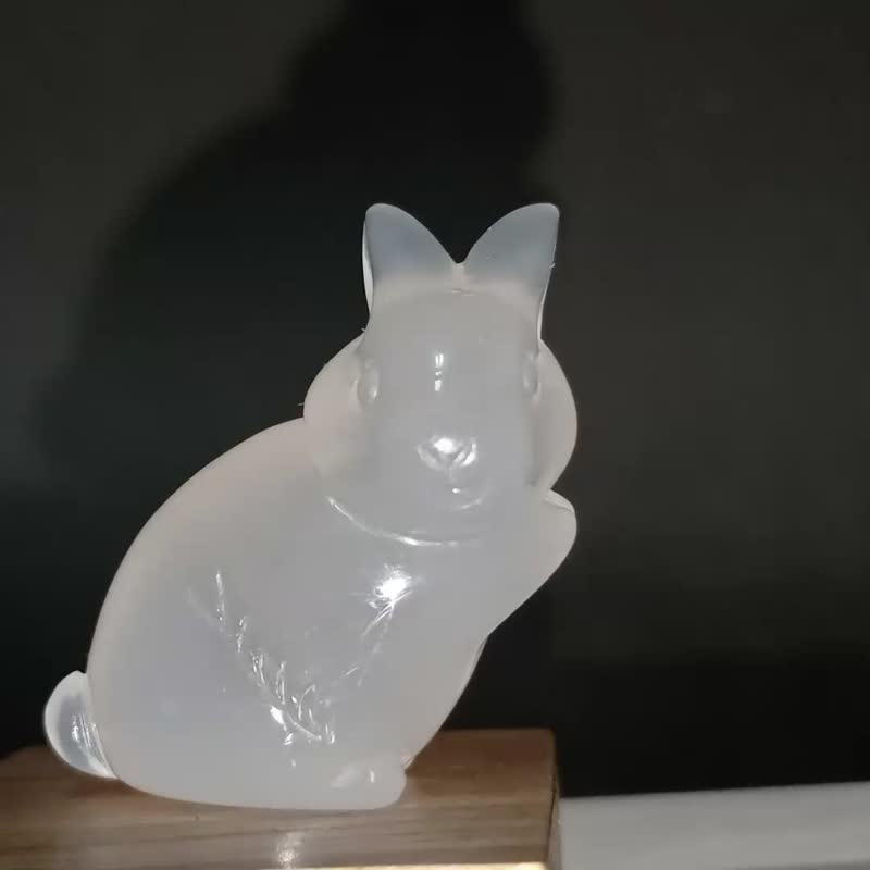 小雕件 小品动物-兔 白玉髓/可爱小白兔 - 摆饰 - 玉石 透明