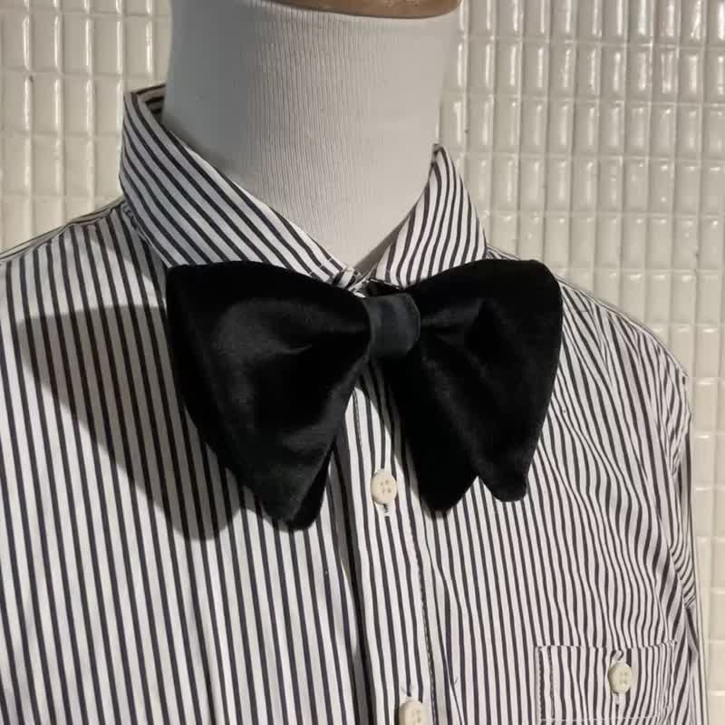 黑棉绒 垂坠式大领结 Bow Ties - 领带/领带夹 - 棉．麻 黑色