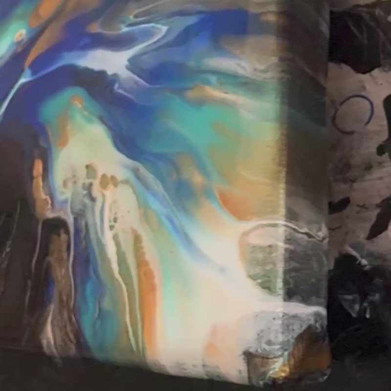 15x15 cm流体艺术 • 摆布画作 • 抽象原创丙烯酸画摆布画作 - 海报/装饰画/版画 - 棉．麻 黑色