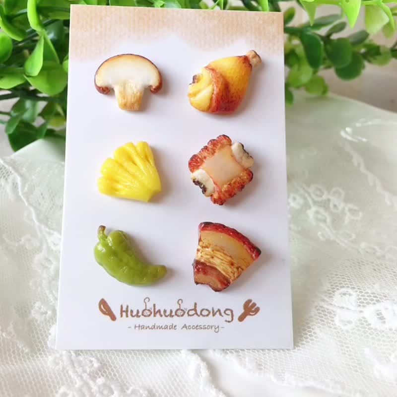 夏日迷你可爱小清新可爱甜美仿真手作微缩菜谱纯银耳钉耳夹 - 耳环/耳夹 - 其他材质 