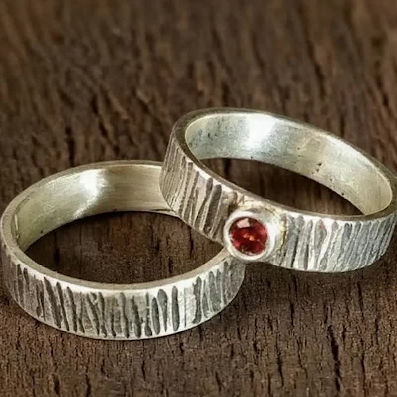 【Captain Flint手作银饰】彩虹思绪 多彩天然宝石纯银树皮纹戒指 - 戒指 - 宝石 多色