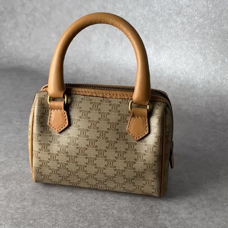 【 VintageShop solo 日本直送中古包专卖店 】CELINE  સ્રેલિન 马卡龙 腋下包 米色 PVC 皮革 2WAY 迷你包 古董 ecy7xt - 侧背包/斜挎包 - 防水材质 咖啡色