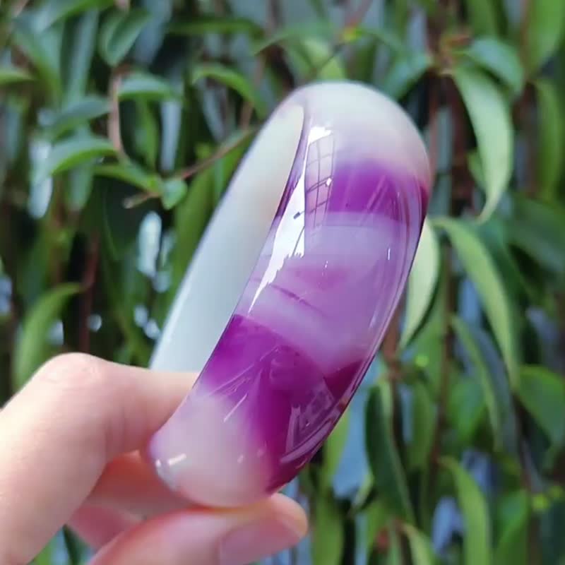 白玉瓍 玛瑙 紫缠丝 紫气东来 富贵 事业 开运 手镯 19.5cm 单品 - 手链/手环 - 宝石 紫色