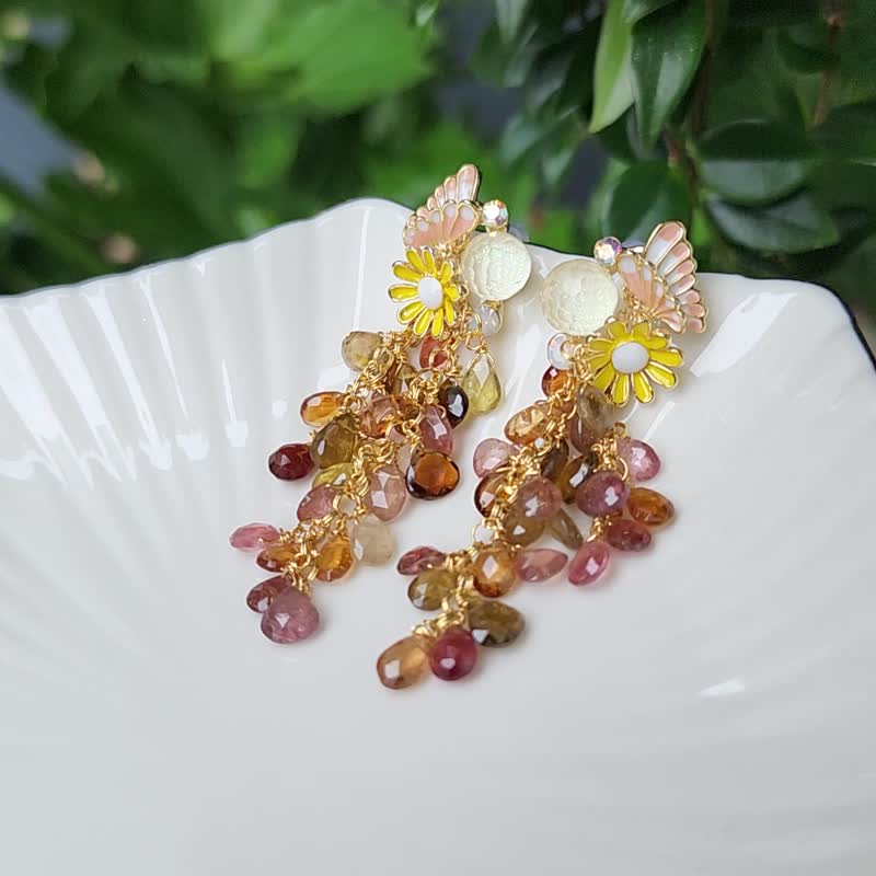碧玺 蝴蝶 雏菊 莱茵石 秋枫落叶 稻穗满盈 流苏 丰收 耳环 礼物 - 耳环/耳夹 - 宝石 橘色
