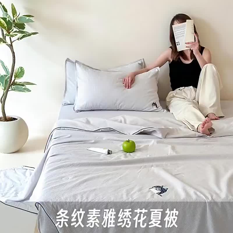 lulu喵 原創手繪貓咪空調薄被子蓋毯 加大雙人兒童夏天家居寢具 - 被子/毛毯 - 聚酯纤维 灰色