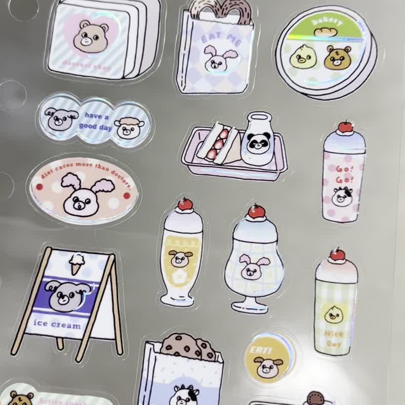 PET 贴纸 BINDERFIT | Happy Animal Cafe | yabeezoo | 世界设计师 - 纸胶带 - 纸 白色