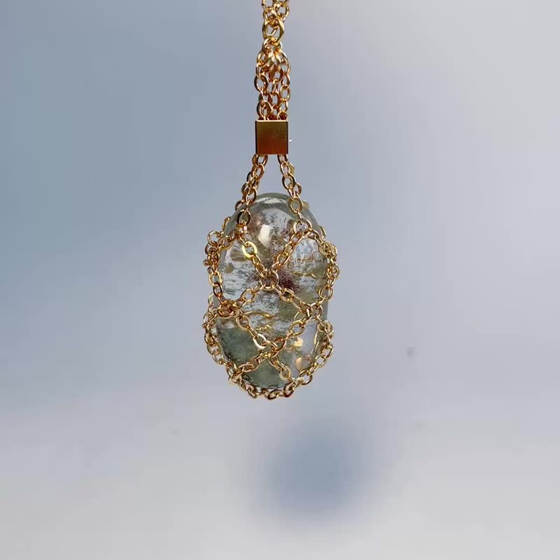 天然矿石 绿幽灵 链袋项链 招财 旺事业 贵人缘 好运 防小人 - 项链 - 宝石 绿色