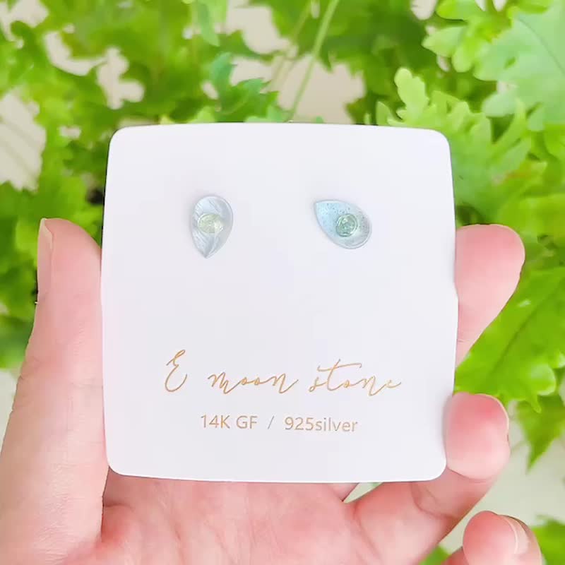 天然海水蓝宝石 水滴AB色纯银耳针 - 耳环/耳夹 - 水晶 蓝色