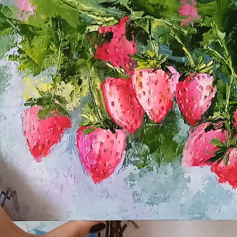 草莓画原创艺术水果墙艺术布面油画20*30cm - 海报/装饰画/版画 - 其他材质 红色