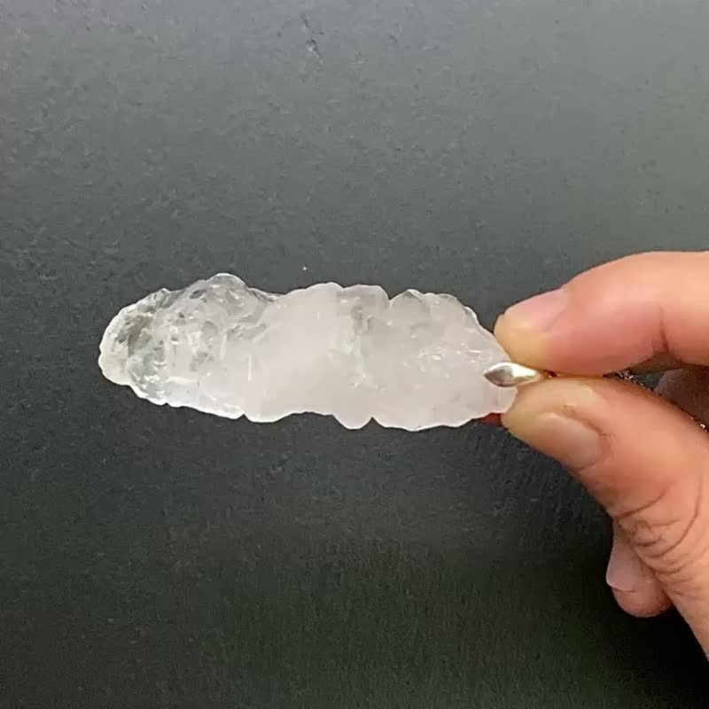 能量原石-天然涅盘水晶925纯银钛钢项链 冥想疗愈  提高思考能力 - 长链 - 水晶 白色