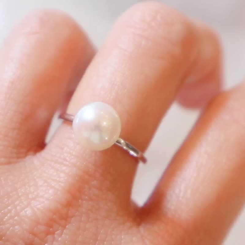 925纯银8.5-9mm天然淡水珍珠Bamboo戒指 - 戒指 - 珍珠 白色