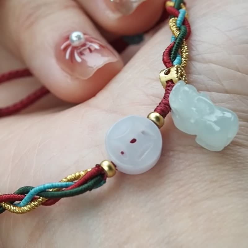 宝淇 - 迎瑞 - 招财貔貅铜钱手绳 - 天然 A 货翡翠 - 手链/手环 - 玉石 多色