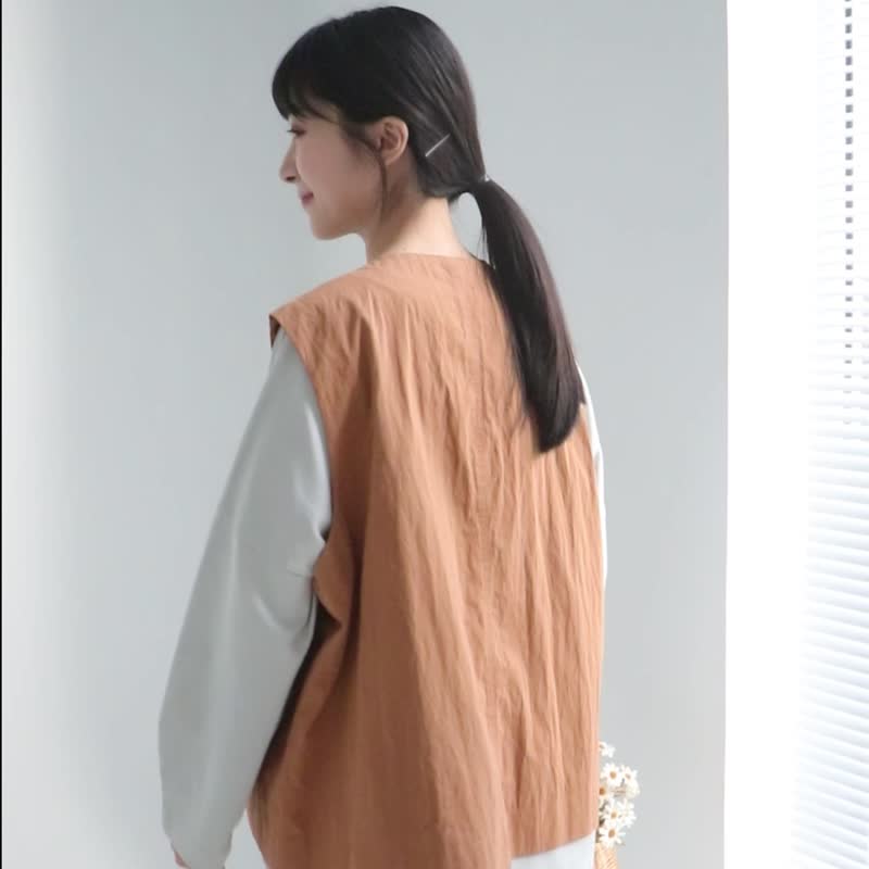 【Simply Yours】休闲口袋外搭背心 橘咖F - 女装背心 - 棉 橘色