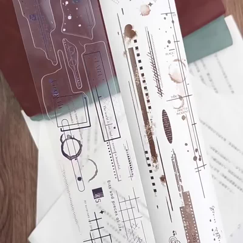 舊印記 - PET和紙膠帶英文標語插畫DIY手帳日誌裝飾素材 - 纸胶带 - 纸 多色