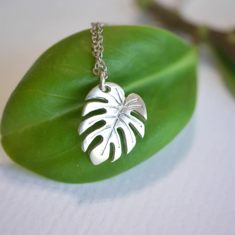 龟背芋项链 - 925纯银植物项链 免费礼物包装 - 项链 - 纯银 银色