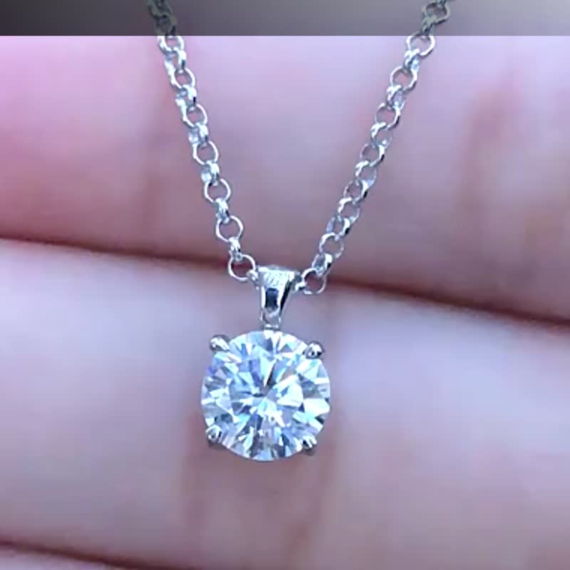 1克拉四爪莫桑钻 纯银项链 D色 VVS1净度 - 项链 - 纯银 白色