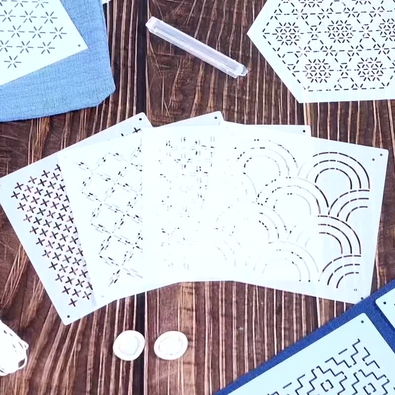 刺子绣模板套装8款 日本经典模版 刺绣拼布模版 蓝染刺绣杯垫模板 - 零件/散装材料/工具 - 压克力 白色