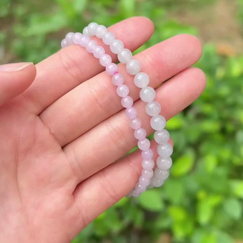 冰种 天然翡翠 缅甸翡翠 A玉 玉镯 • 冰种粉紫色翡翠手串A - 手链/手环 - 石头 粉红色
