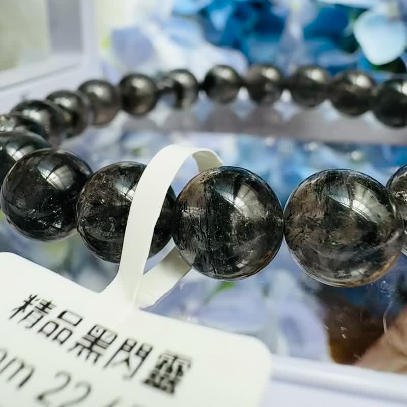 精品油墨晶透体黑武士黑闪灵 9mm22.65g 净化消负能量防噩梦 - 手链/手环 - 水晶 黑色