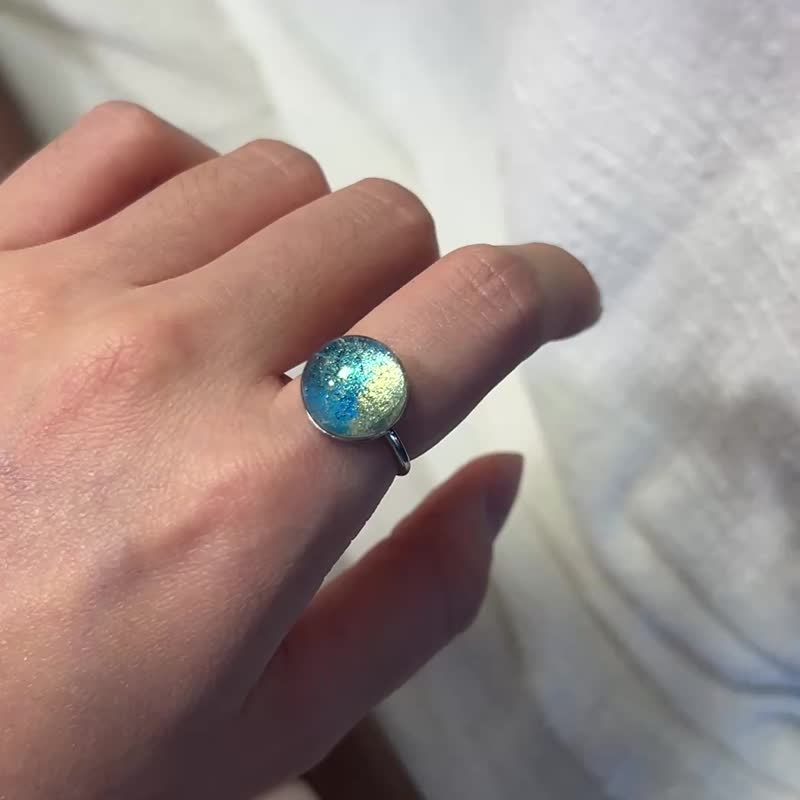 星尘蓝海   蓝色圆形 独家设计 不锈钢戒围 可调节开口戒 - 戒指 - 不锈钢 蓝色