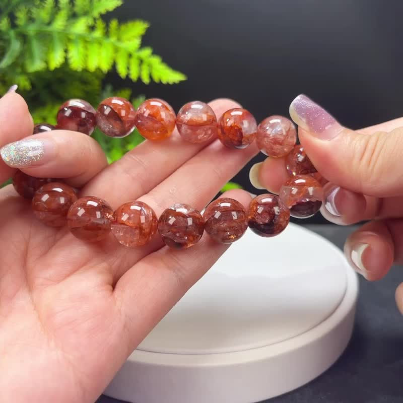 鸩羽幽灵水晶手串 红胶花水晶 红焦花水晶 大颗粒 13.8mm 单圈 - 手链/手环 - 水晶 红色