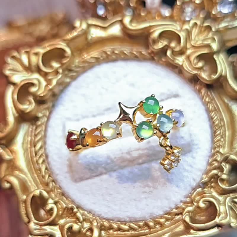 招财•转运|马卡龙冰玻放光多宝彩虹|缅甸A货翡翠纯银日系戒指 - 戒指 - 玉石 