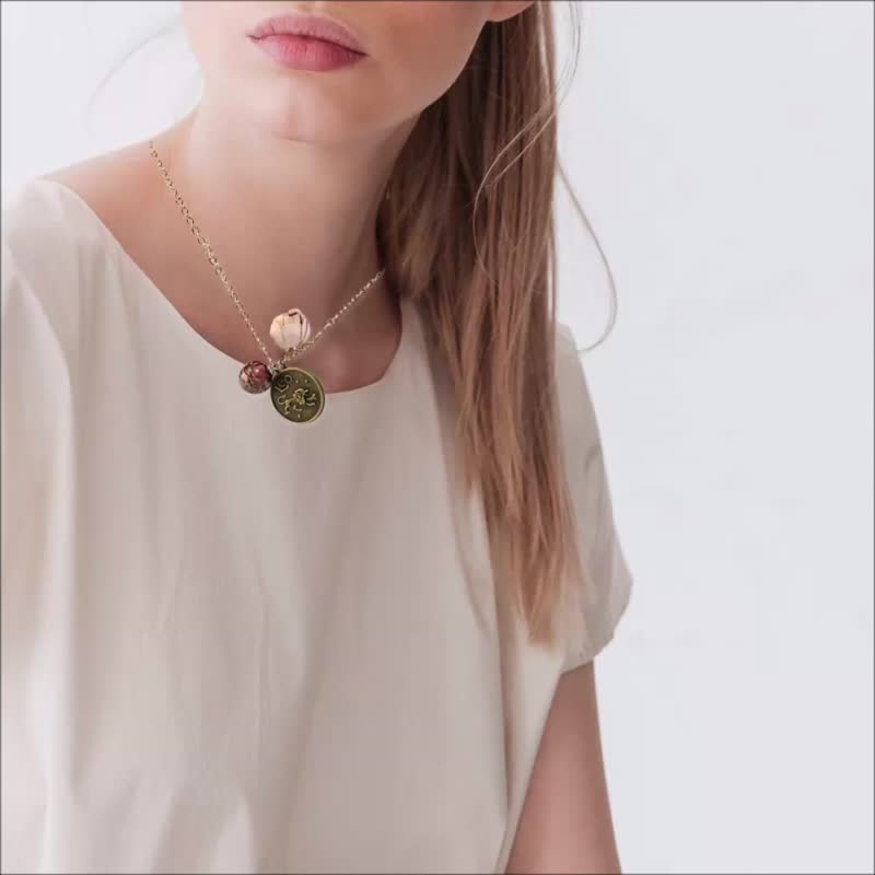 香氛项链 铸造12星座x浪漫玫瑰琉璃珠 钛钢玫瑰金 附精油滴管 - 项链 - 不锈钢 多色