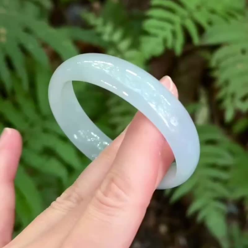 冰种 缅甸翡翠 A玉 玉镯 • 冰种紫蓝翡翠福镯 - 手链/手环 - 石头 蓝色