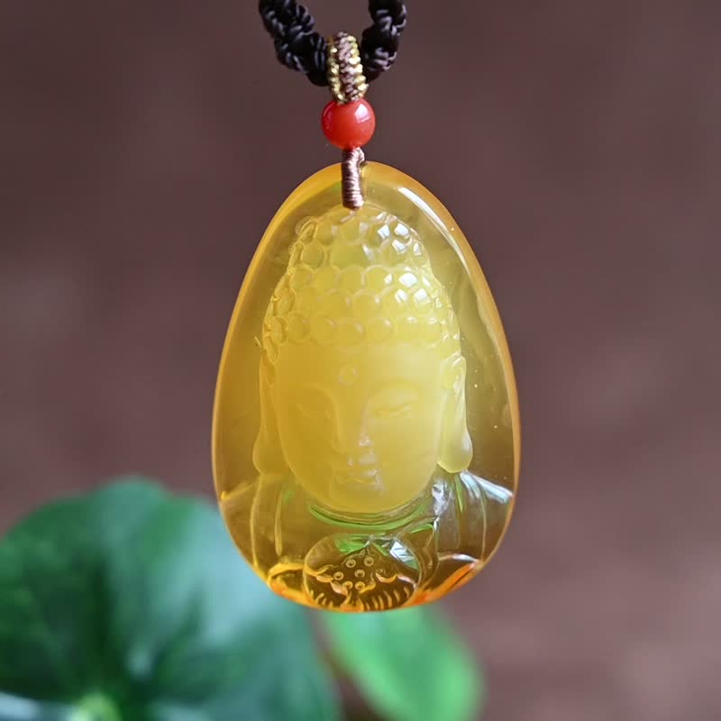 【般若】天然琥珀金绞蜜巧雕大日如来佛牌 - 项链 - 半宝石 