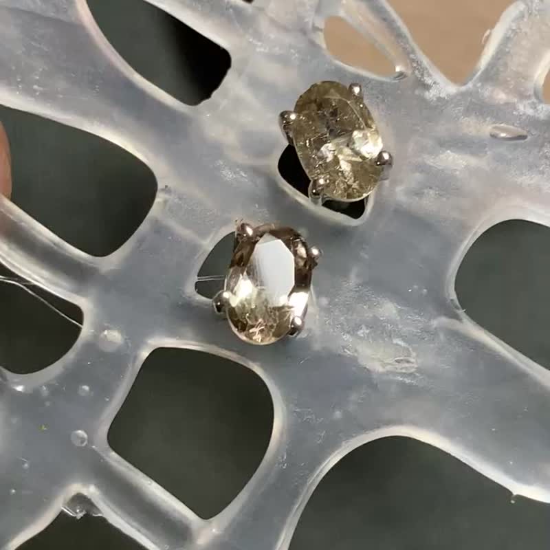 天然 蜂蜜色 碧玺 耳针 印度制 925纯银 - 耳环/耳夹 - 宝石 