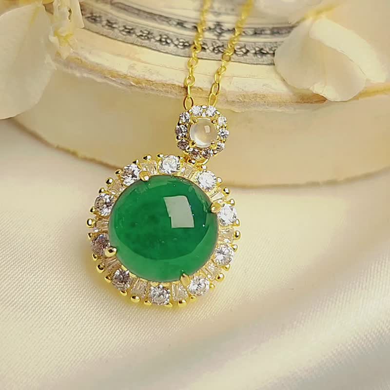 财富•健康•高贵|冰绿大蛋面|A货翡翠纯银奢华款吊坠项链 - 项链 - 玉石 