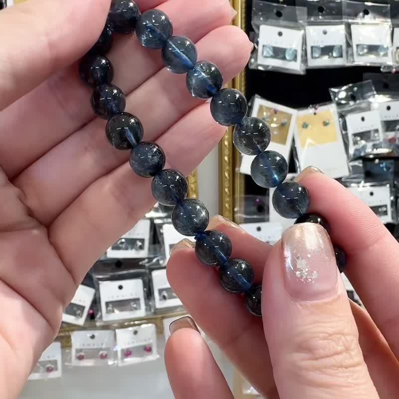 天然魔鬼海蓝宝8.8mm21.74金属光泽冥想水晶首选释放压力店主自用 - 手链/手环 - 水晶 蓝色