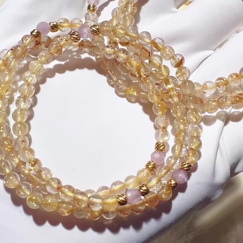纯手工制作金发晶紫锂辉水晶三圈手链 - 手链/手环 - 宝石 多色