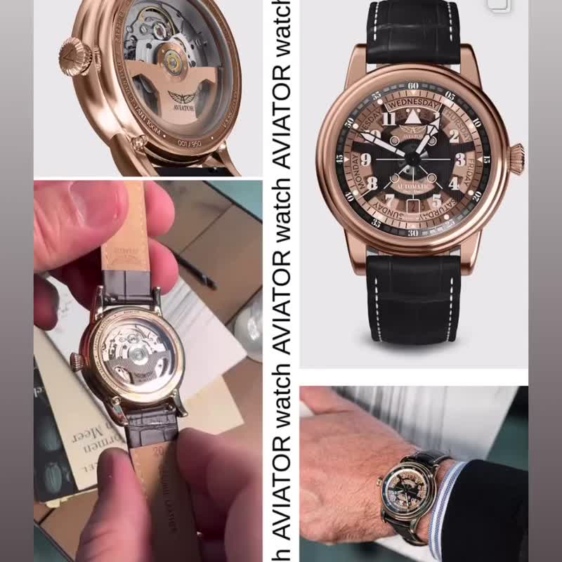 DOUGLAS DAY-DATE 41 飞行员镂空机械腕表 - 男表/中性表 - 不锈钢 金色