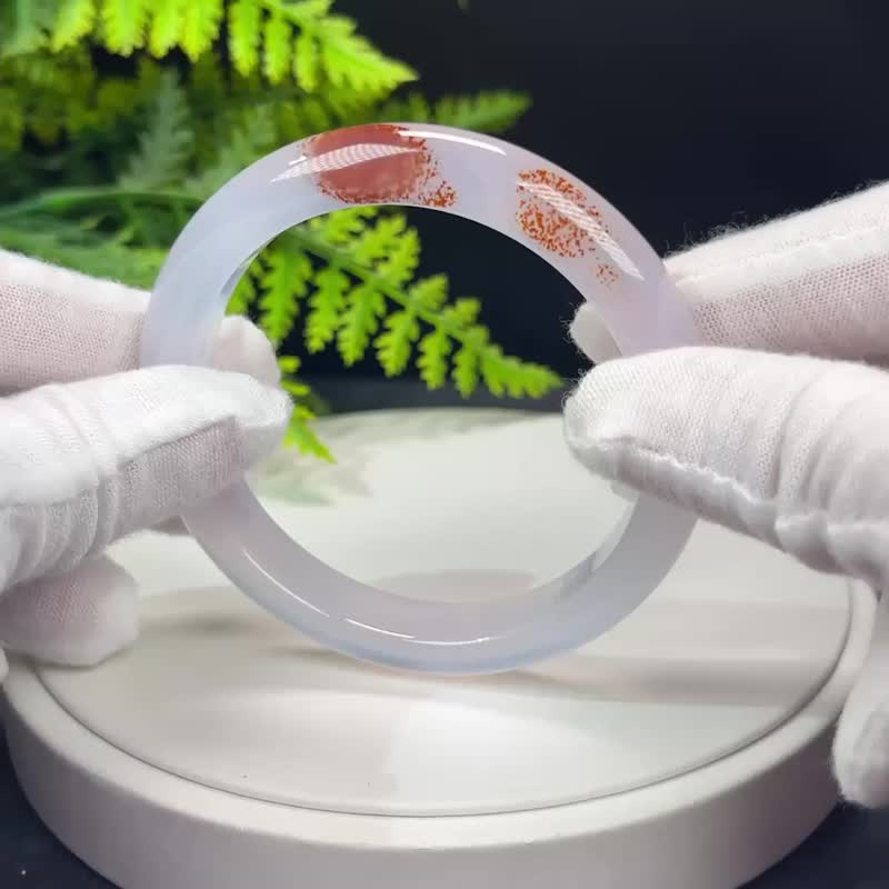 精品 浅紫调玛瑙手镯 60+MM 冰润起刚飘朱砂点玉髓手环 增进亲和 - 手链/手环 - 半宝石 紫色