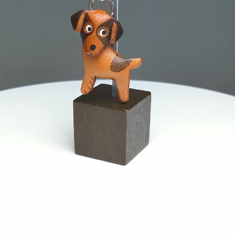 杰克罗素梗犬 狗 真皮钥匙圈 牵绳吊饰 手作 日本制造 VANCA - 钥匙链/钥匙包 - 真皮 咖啡色