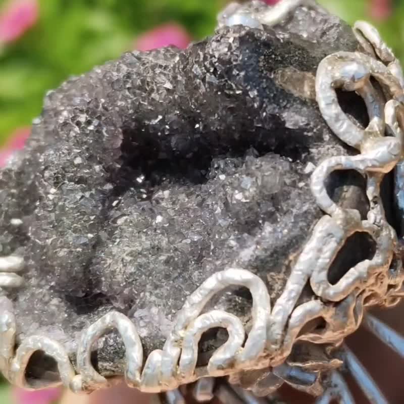 异象水晶手工银戒纯银戒指~**Shine**~ Druzy Quartz Silver Ring - 戒指 - 纯银 