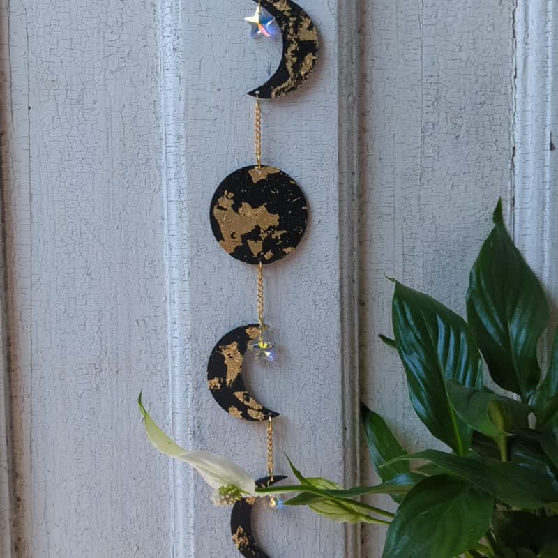 波西米亚风格房间装饰：月相花环|月亮花环黑金天体墙 - 墙贴/壁贴 - 木头 黑色