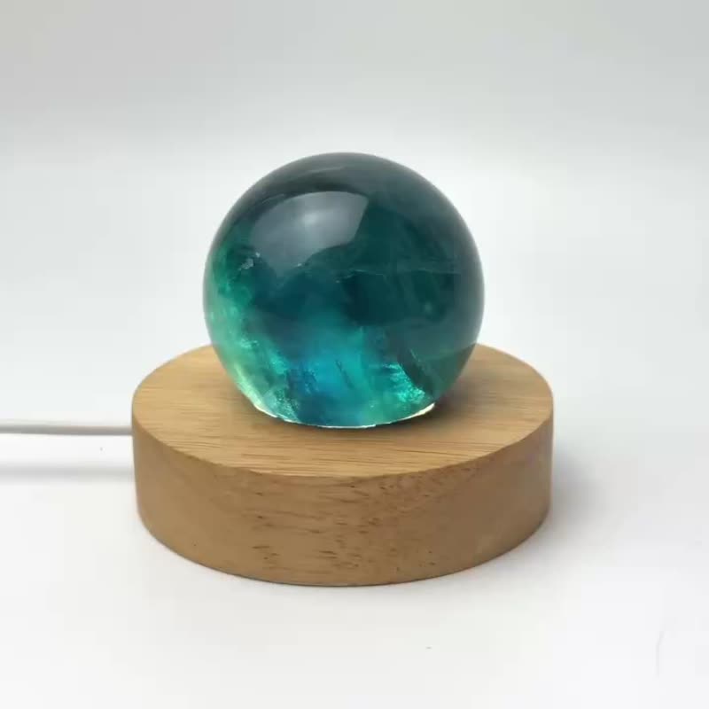 萤石球 5.1cm 千层方块体 星空光 细羽毛 深海蓝绿 墨绿 蓝萤石 绿 - 摆饰 - 宝石 蓝色