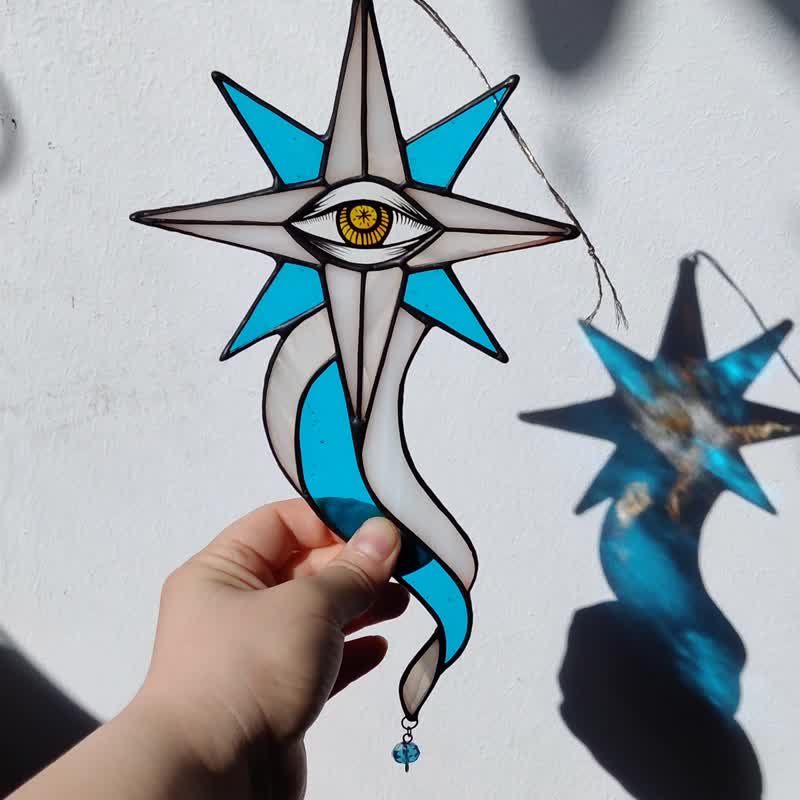 蓝白星辰，彩绘玻璃摆饰，天体居家装饰，星辰艺术 - 墙贴/壁贴 - 玻璃 多色