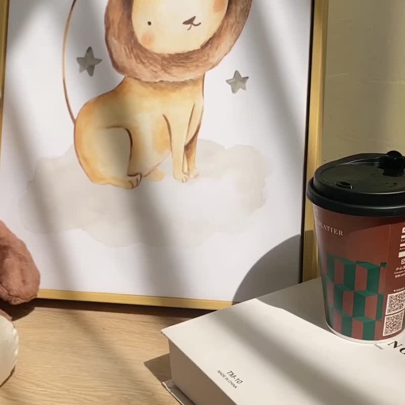 小狮王上云端 - 儿童水彩狮子画/房间布置/奶油色/手绘复制画 - 海报/装饰画/版画 - 棉 橘色