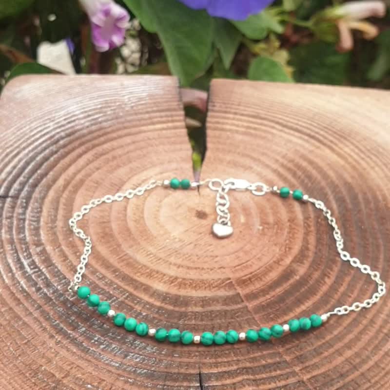 925银脚链，孔雀石脚链，处女座宝石，金牛座礼物 - 手链/手环 - 宝石 绿色