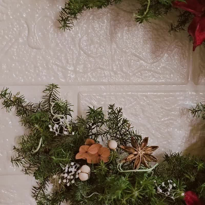 圣诞花圈28厘米 永生雪松花圈 月亮花圈 墙壁挂饰 吊饰 手绑 不凋 - 干燥花/捧花 - 植物．花 