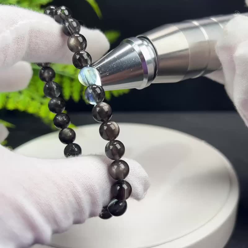 高品质黑爆闪海蓝宝手串7mm高冰透颗颗带闪细致叠戴气质净化身心 - 手链/手环 - 宝石 